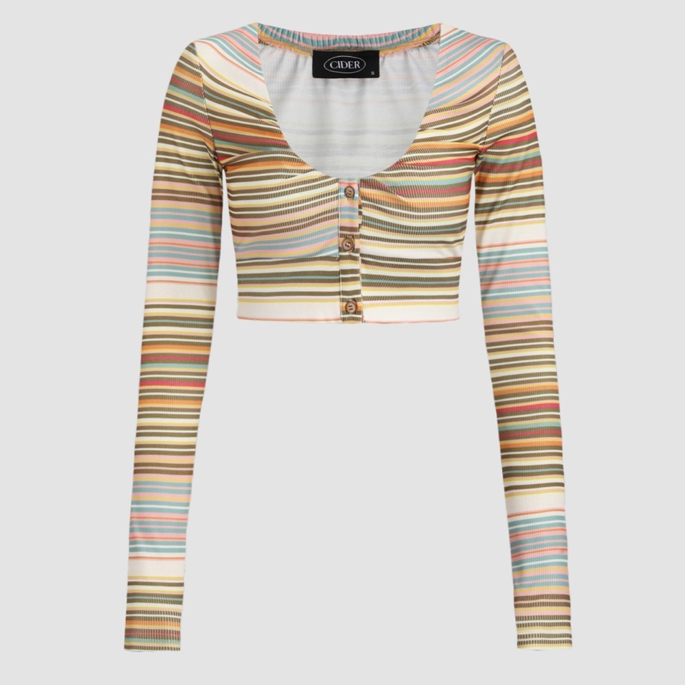 Cider Colorful Stripe Button Up Tee